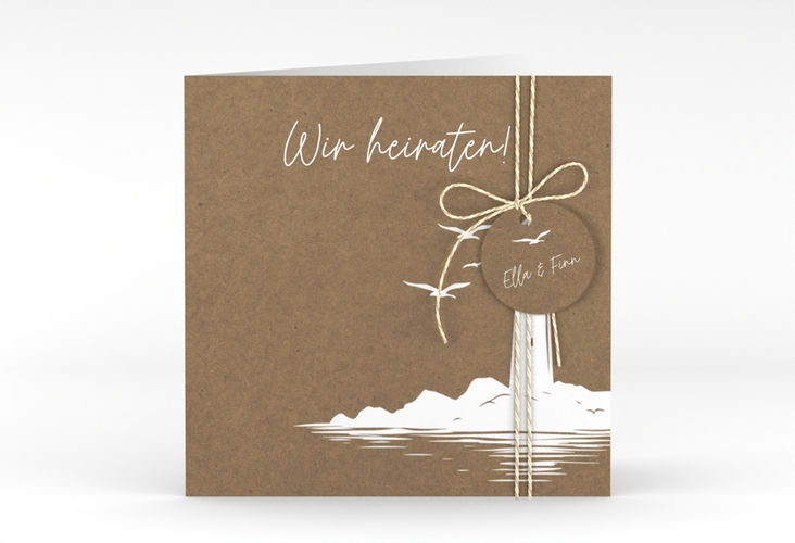 Hochzeitseinladung Leuchtturm quadr. Klappkarte Kraftpapier