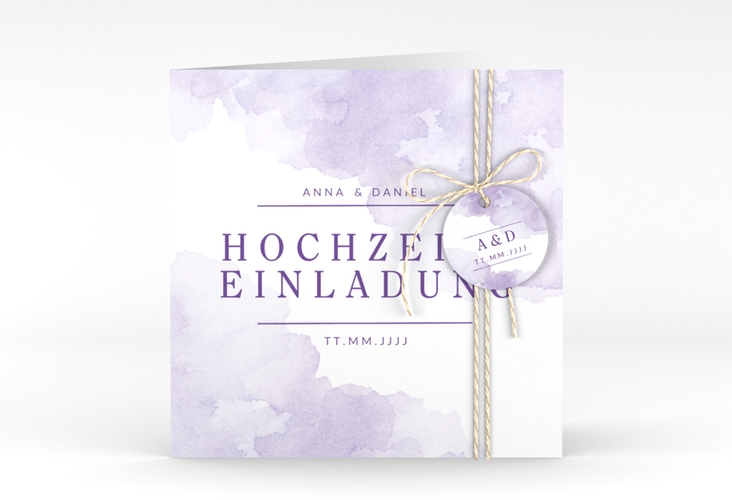 Hochzeitseinladung Blush quadr. Klappkarte lila