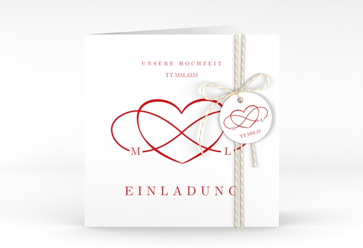 Hochzeitseinladung Infinity quadr. Klappkarte rot