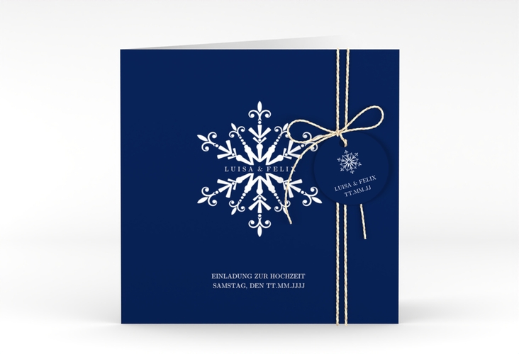 Hochzeitseinladung Crystal quadr. Klappkarte blau mit Eiskristall