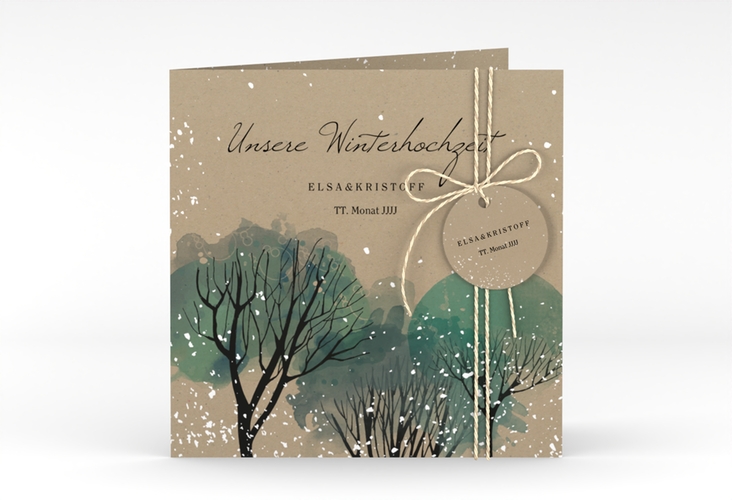 Hochzeitseinladung Winterhochzeit quadr. Klappkarte Kraftpapier hochglanz