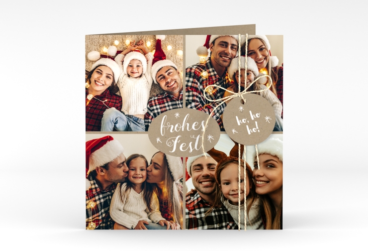 Weihnachtskarte Flocken quadr. Klappkarte zum selbst Gestalten mit Familienfotos