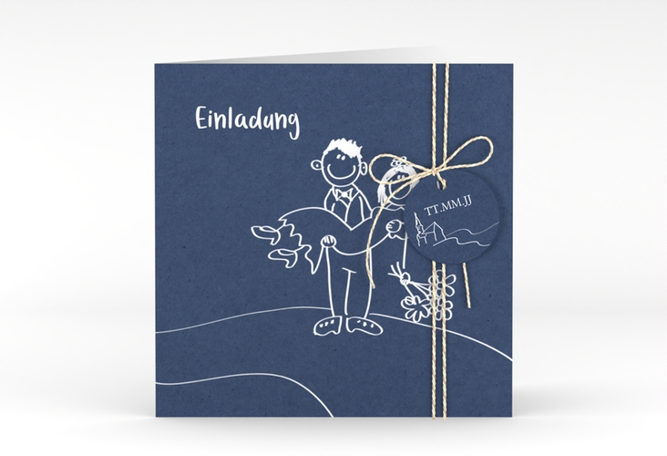 Hochzeitseinladung Pisa quadr. Klappkarte blau