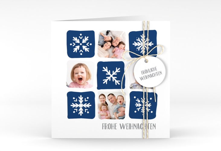Weihnachtskarte Snowflakes quadr. Klappkarte blau hochglanz