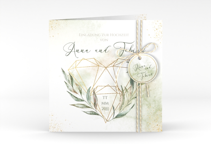 Hochzeitseinladung Heartfelt quadr. Klappkarte weiss hochglanz mit Diamanten im Geometric Design