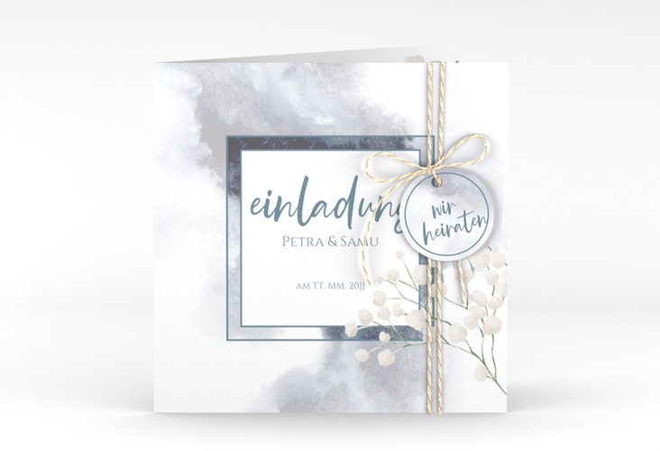 Hochzeitseinladung Winter quadr. Klappkarte blau mit Schleierkraut