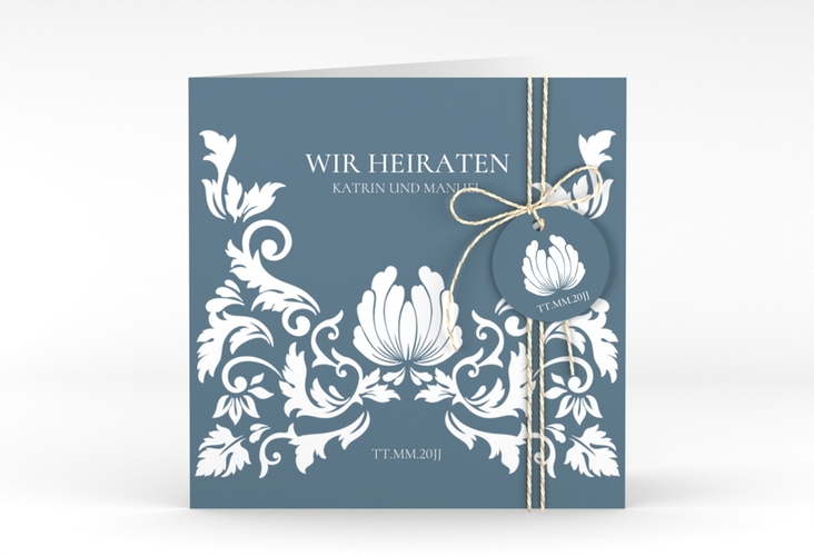Hochzeitseinladung Royal quadr. Klappkarte mit barockem Blumen-Ornament