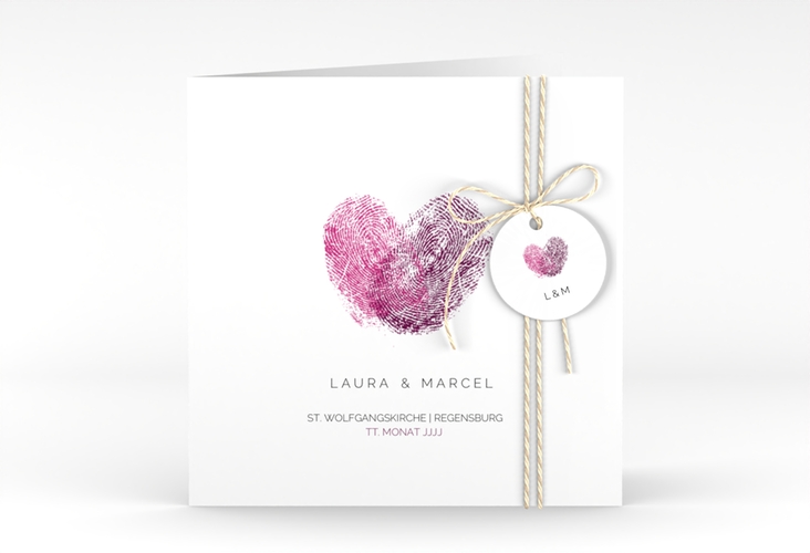 Hochzeitseinladung Fingerprint quadr. Klappkarte schlicht mit Fingerabdruck-Motiv