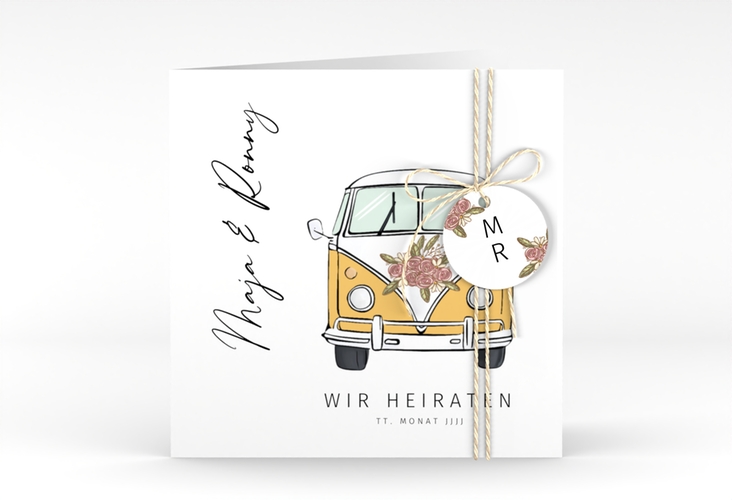 Hochzeitseinladung Hochzeitsbulli quadr. Klappkarte