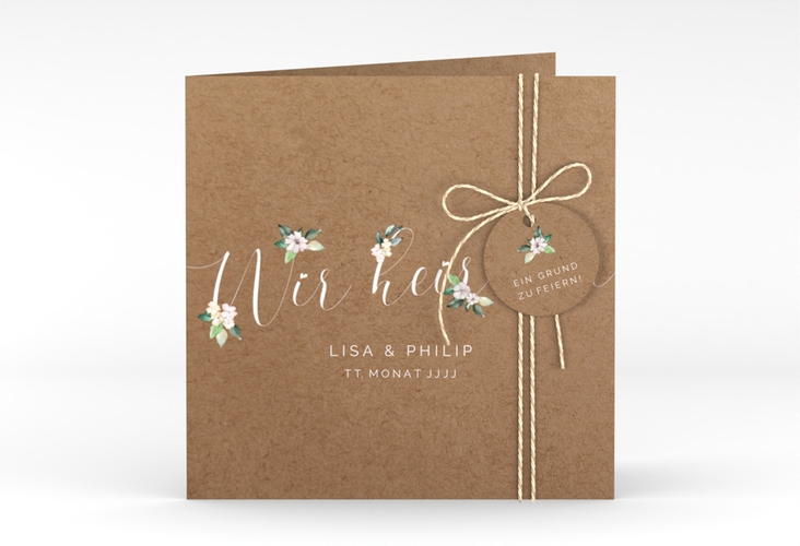 Hochzeitseinladung Inlove quadr. Klappkarte Kraftpapier hochglanz