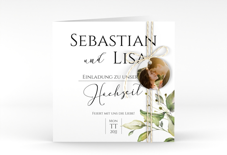 Hochzeitseinladung Leaves quadr. Klappkarte weiss hochglanz