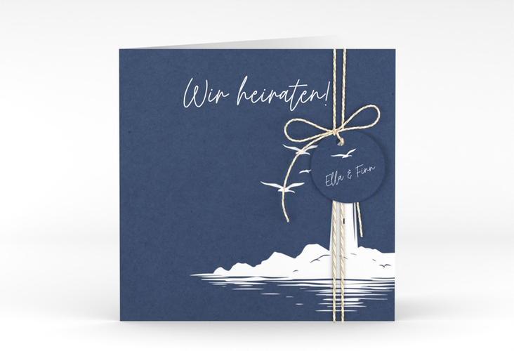 Hochzeitseinladung Leuchtturm quadr. Klappkarte blau
