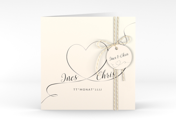 Hochzeitseinladung Dolce quadr. Klappkarte beige hochglanz