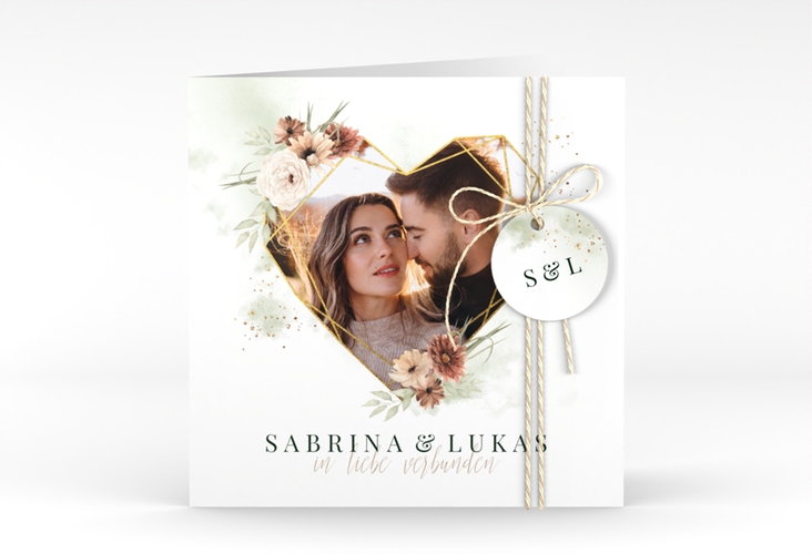 Hochzeitseinladung Odeur quadr. Klappkarte mit Foto in Herzform