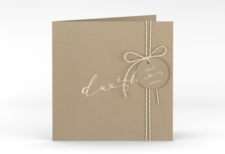 Hochzeitseinladung Zweisamkeit quadr. Klappkarte Kraftpapier hochglanz im minimalistischen Stil mit Aufschrift du & ich