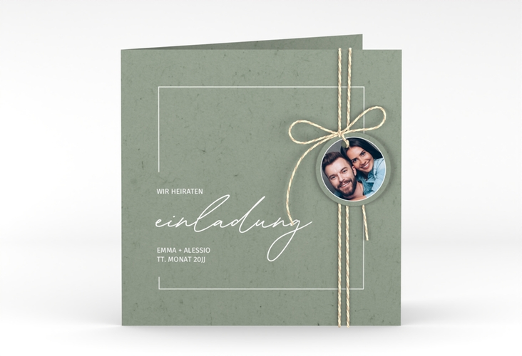 Hochzeitseinladung Simple Line quadr. Klappkarte gruen hochglanz