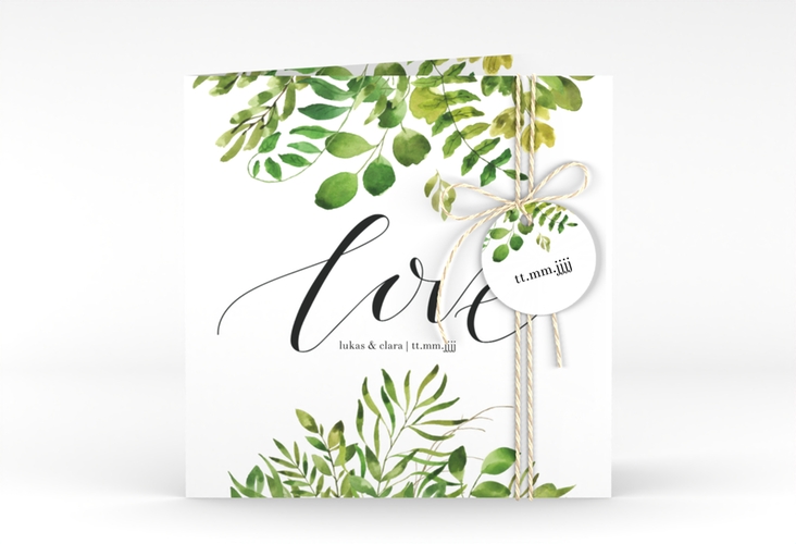 Hochzeitseinladung Botany quadr. Klappkarte weiss