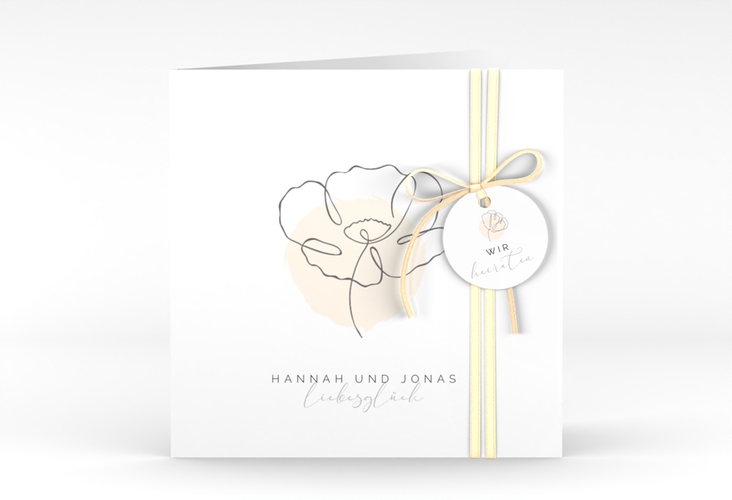 Hochzeitseinladung Flowerline quadr. Klappkarte apricot hochglanz