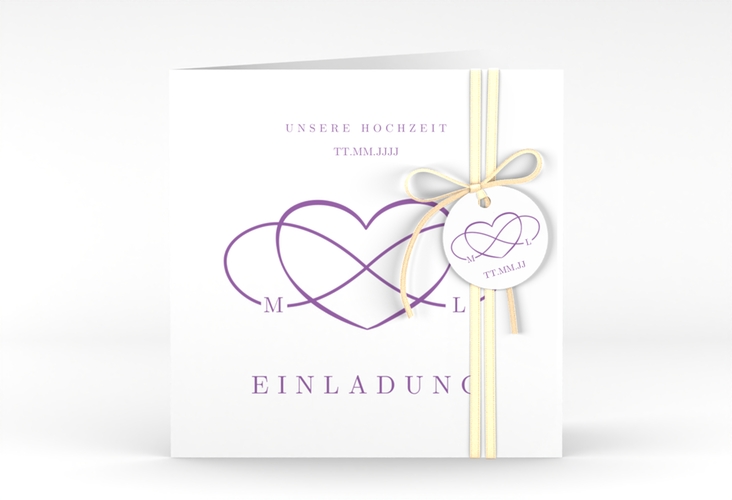 Hochzeitseinladung Infinity quadr. Klappkarte lila hochglanz