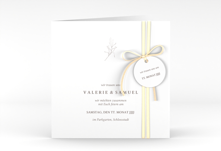 Hochzeitseinladung Ivy quadr. Klappkarte weiss hochglanz minimalistisch mit kleiner botanischer Illustration