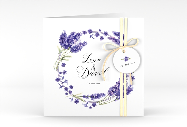 Hochzeitseinladung Lavendel quadr. Klappkarte hochglanz