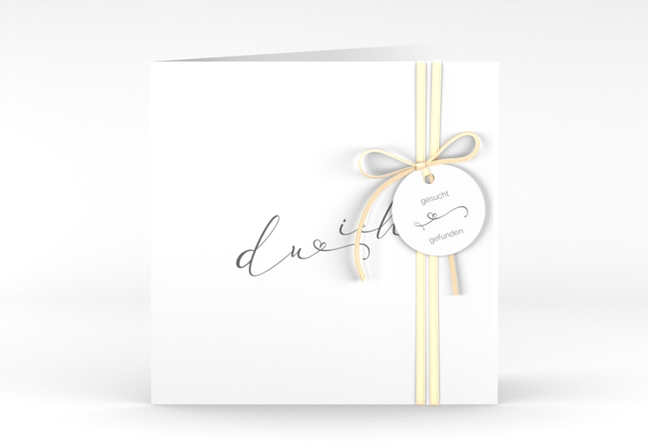 Hochzeitseinladung Zweisamkeit quadr. Klappkarte weiss hochglanz im minimalistischen Stil mit Aufschrift du & ich