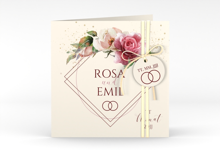 Hochzeitseinladung Rosenbogen quadr. Klappkarte