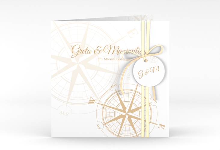 Hochzeitseinladung Windrose quadr. Klappkarte beige