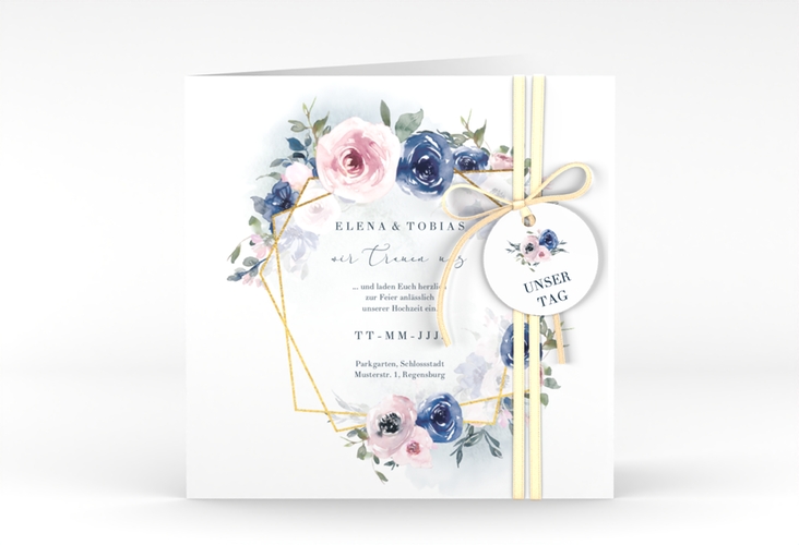 Hochzeitseinladung Dustyblue quadr. Klappkarte