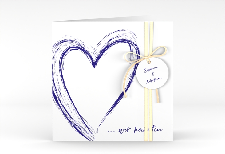 Hochzeitseinladung Liebe quadr. Klappkarte blau hochglanz