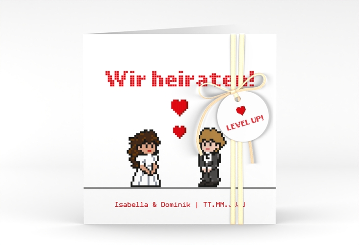 Hochzeitseinladung Pixel quadr. Klappkarte weiss