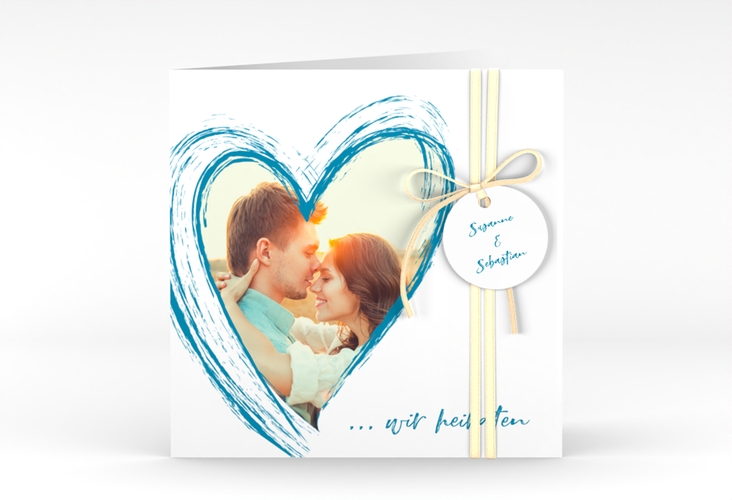 Hochzeitseinladung Liebe quadr. Klappkarte tuerkis hochglanz