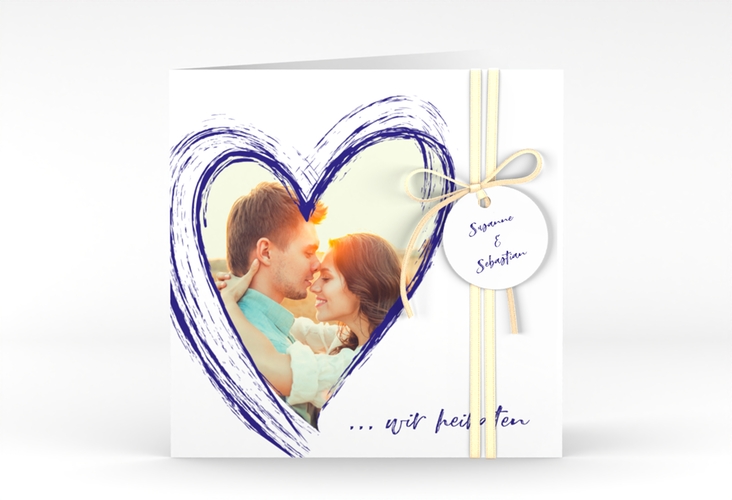 Hochzeitseinladung Liebe quadr. Klappkarte blau hochglanz