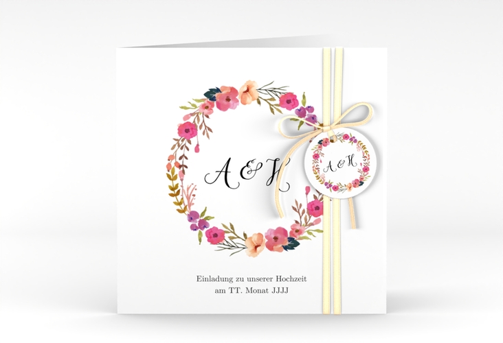 Hochzeitseinladung Fiore quadr. Klappkarte weiss