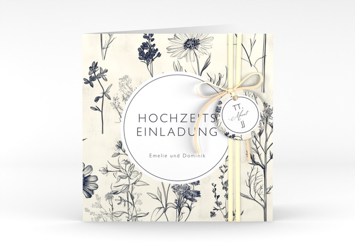 Hochzeitseinladung Chinoiserie Floral quadr. Klappkarte beige hochglanz