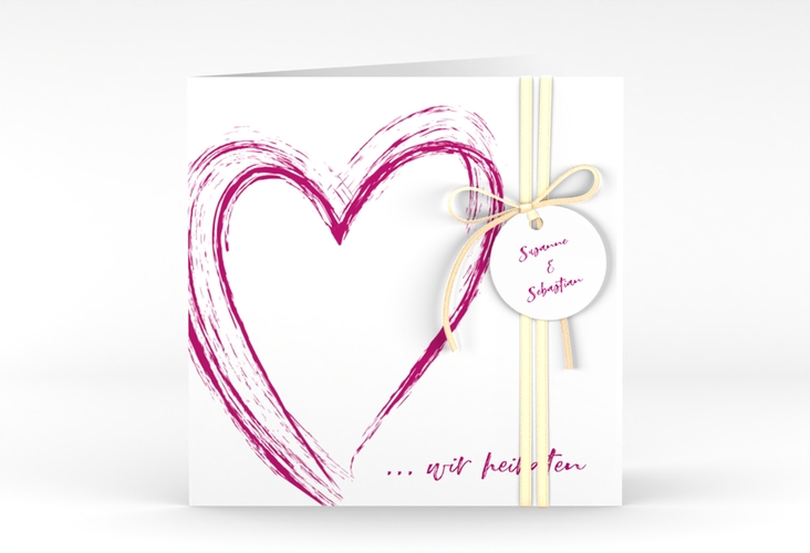 Hochzeitseinladung Liebe quadr. Klappkarte pink hochglanz