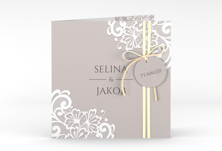Hochzeitseinladung Vintage quadr. Klappkarte mit floraler Spitze