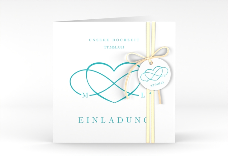 Hochzeitseinladung Infinity quadr. Klappkarte tuerkis hochglanz