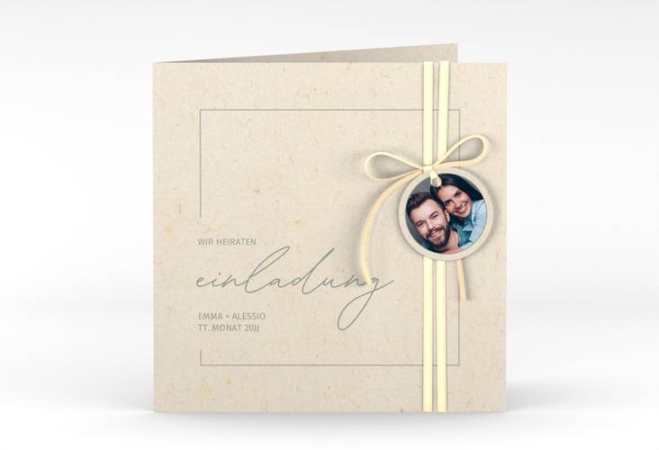 Hochzeitseinladung Simple Line quadr. Klappkarte beige hochglanz