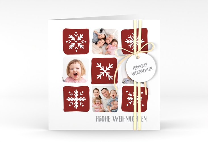Weihnachtskarte Snowflakes quadr. Klappkarte rot hochglanz