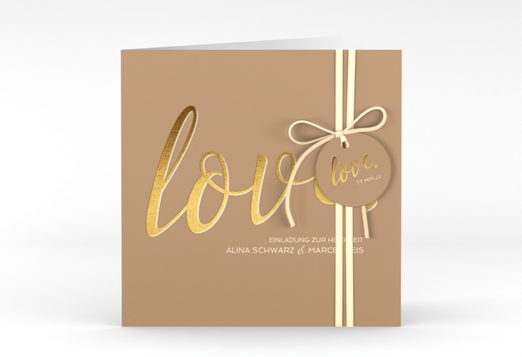 Hochzeitseinladung Glam quadr. Klappkarte beige hochglanz