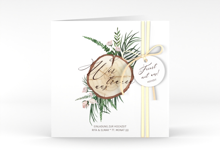 Hochzeitseinladung Woodland quadr. Klappkarte weiss hochglanz