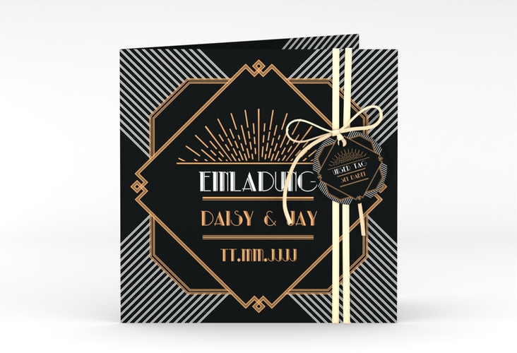 Hochzeitseinladung Gatsby quadr. Klappkarte im 20er-Jahre-Stil