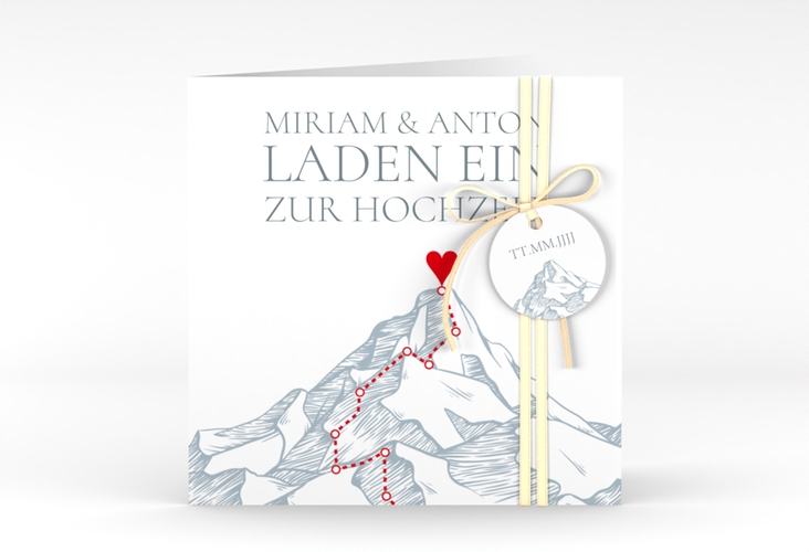 Hochzeitseinladung Berge quadr. Klappkarte blau