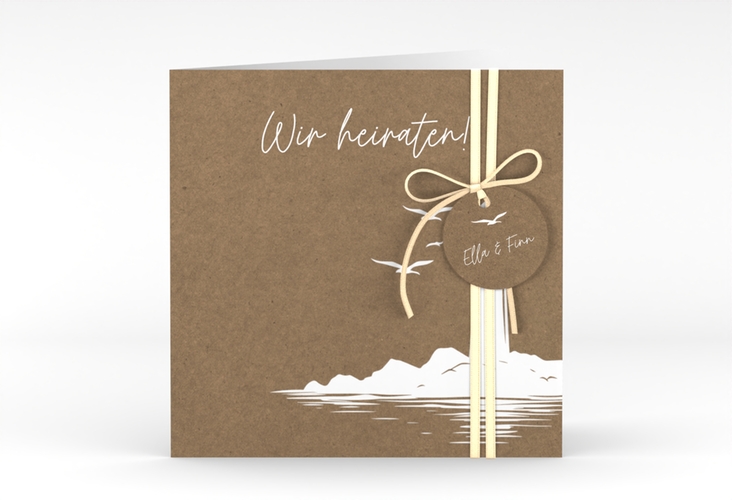 Hochzeitseinladung Leuchtturm quadr. Klappkarte Kraftpapier