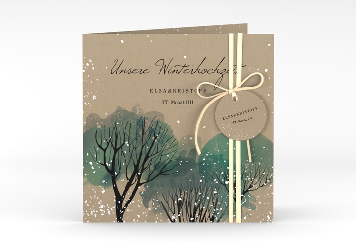 Hochzeitseinladung Winterhochzeit quadr. Klappkarte Kraftpapier hochglanz