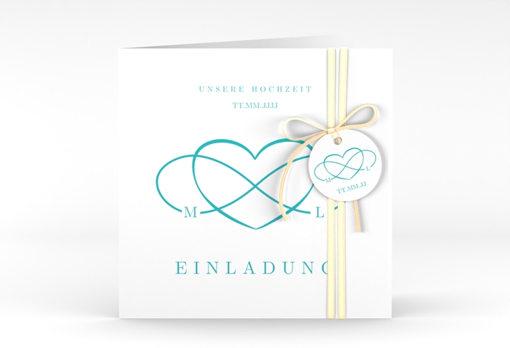 Hochzeitseinladung Infinity quadr. Klappkarte tuerkis