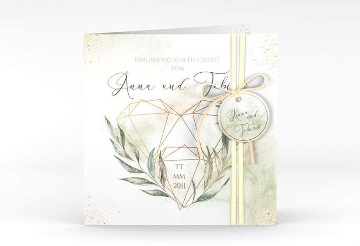 Hochzeitseinladung Heartfelt quadr. Klappkarte weiss hochglanz mit Diamanten im Geometric Design