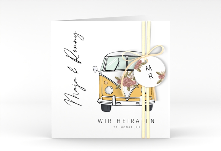 Hochzeitseinladung Hochzeitsbulli quadr. Klappkarte