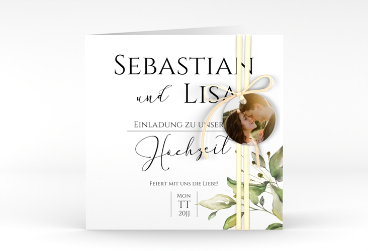 Hochzeitseinladung Leaves quadr. Klappkarte weiss hochglanz